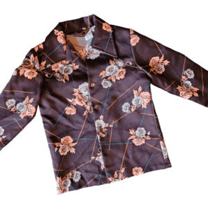 Vintage Childs Wing Collar Long Sleeve Blouse 60s 70sbrown floral